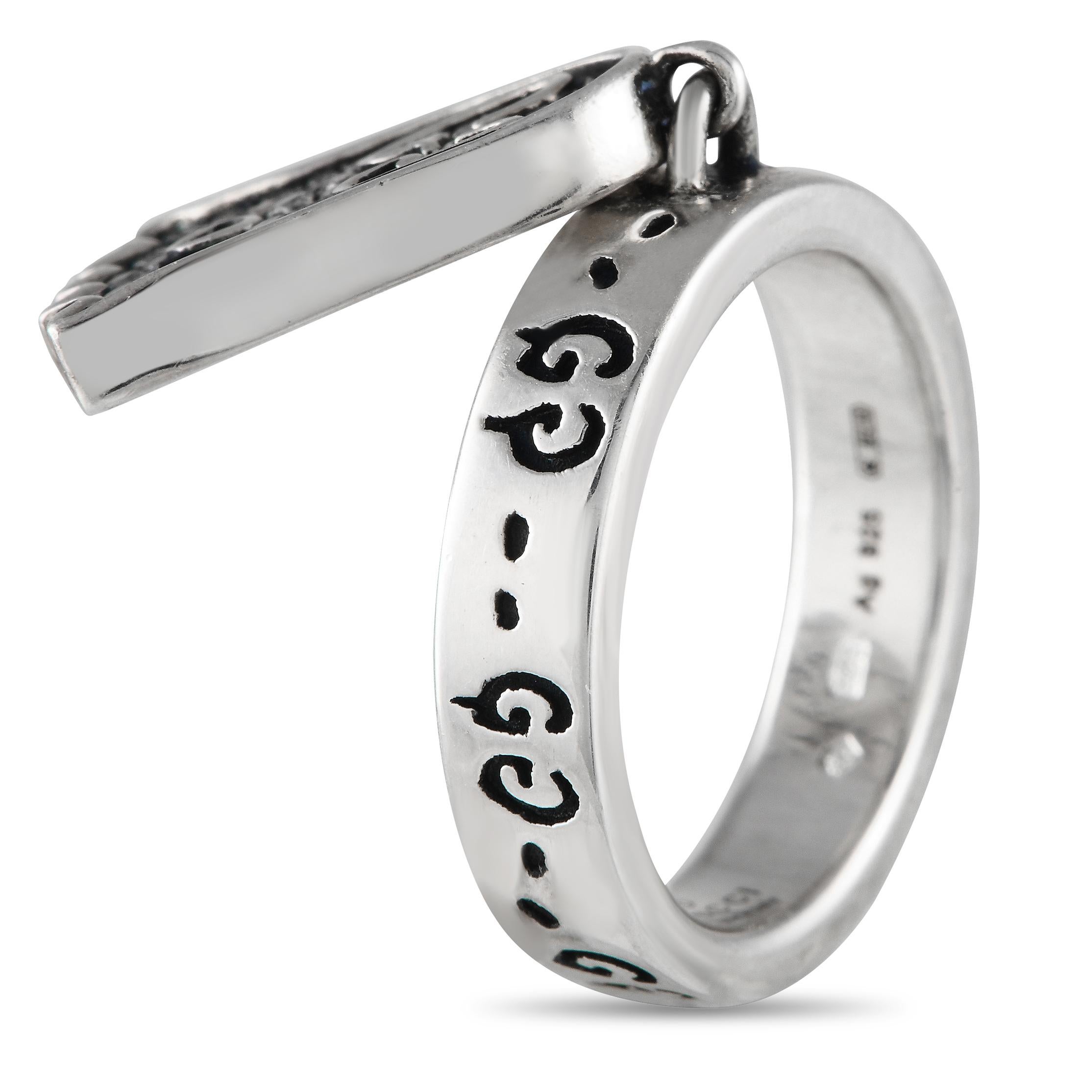 Round Cut Gucci Silver Diamond Ghost Charm Ring For Sale