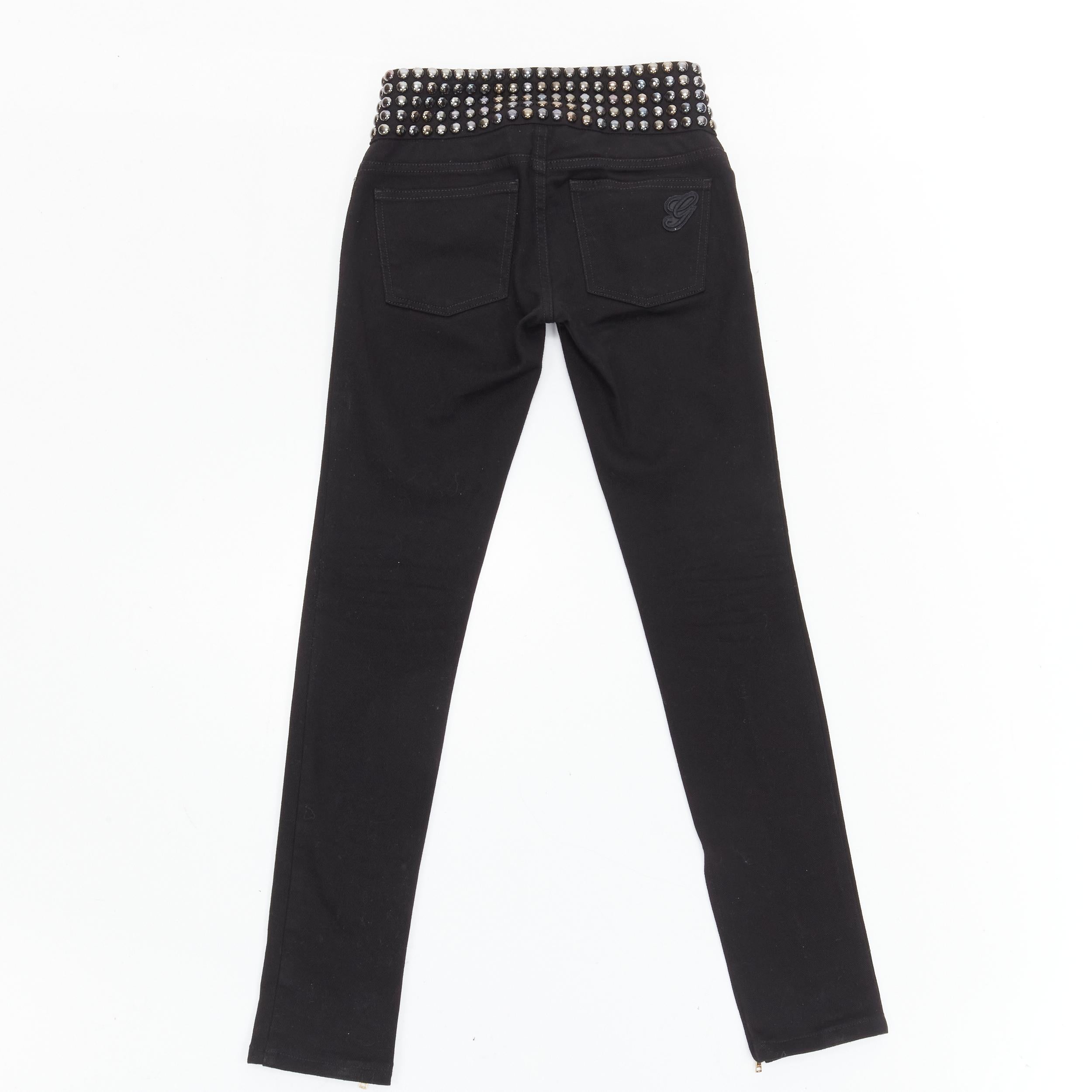Black GUCCI silver dome stud embellishment waist black denim jeans IT36 XS For Sale