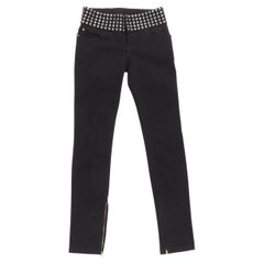 GUCCI Silberne Denim-Jeans mit Kuppelstecker-Verzierung an der Taille IT36 XS