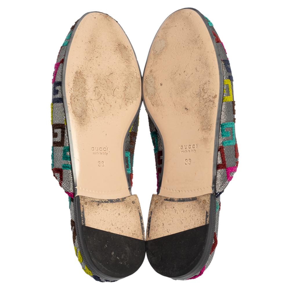 Gucci Silver Fabric Embroidered G Princetown Mule Flats Size 38 2