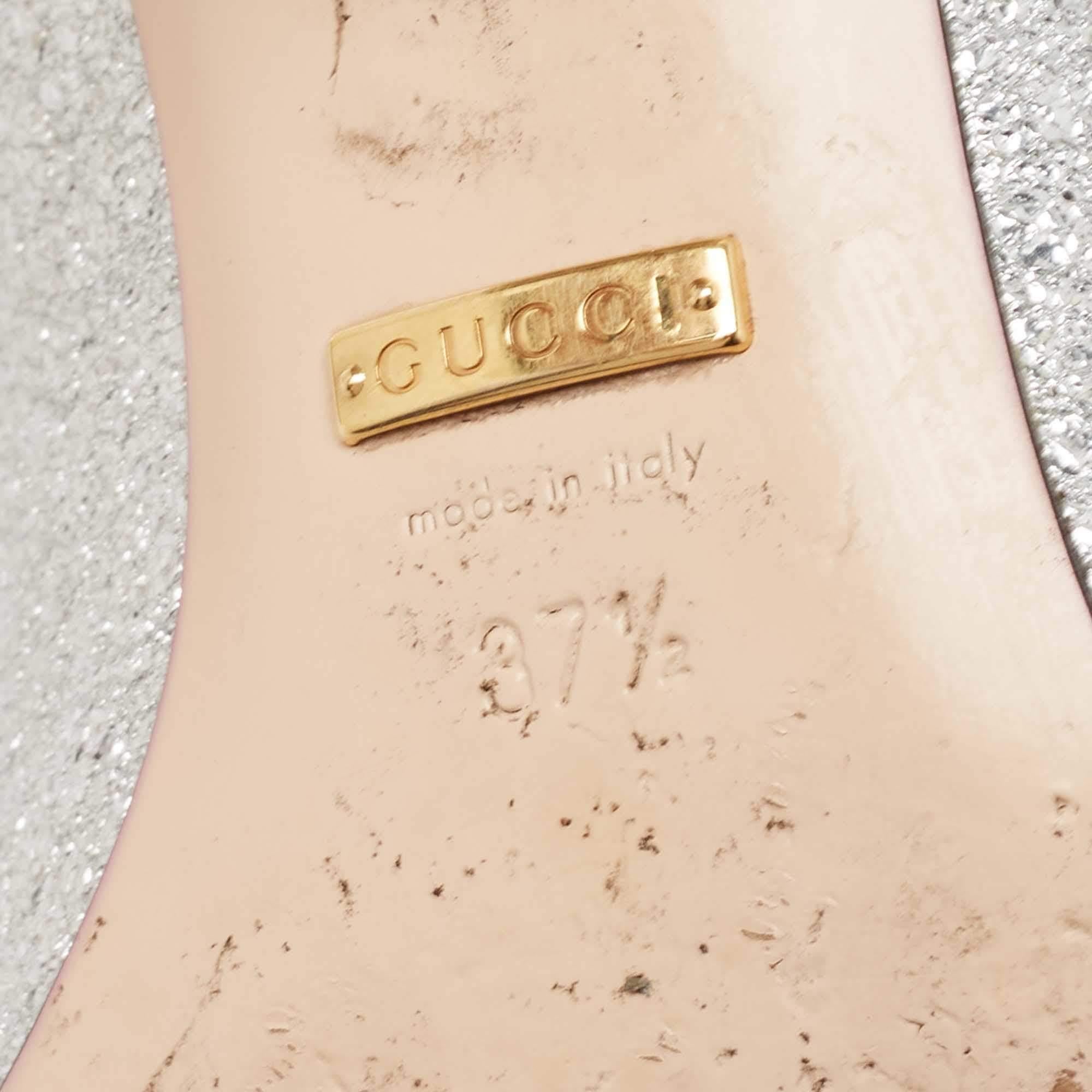Gucci Silver Foil Leather GG Marmont Fringe Block Heel Pumps Size 37.5 4