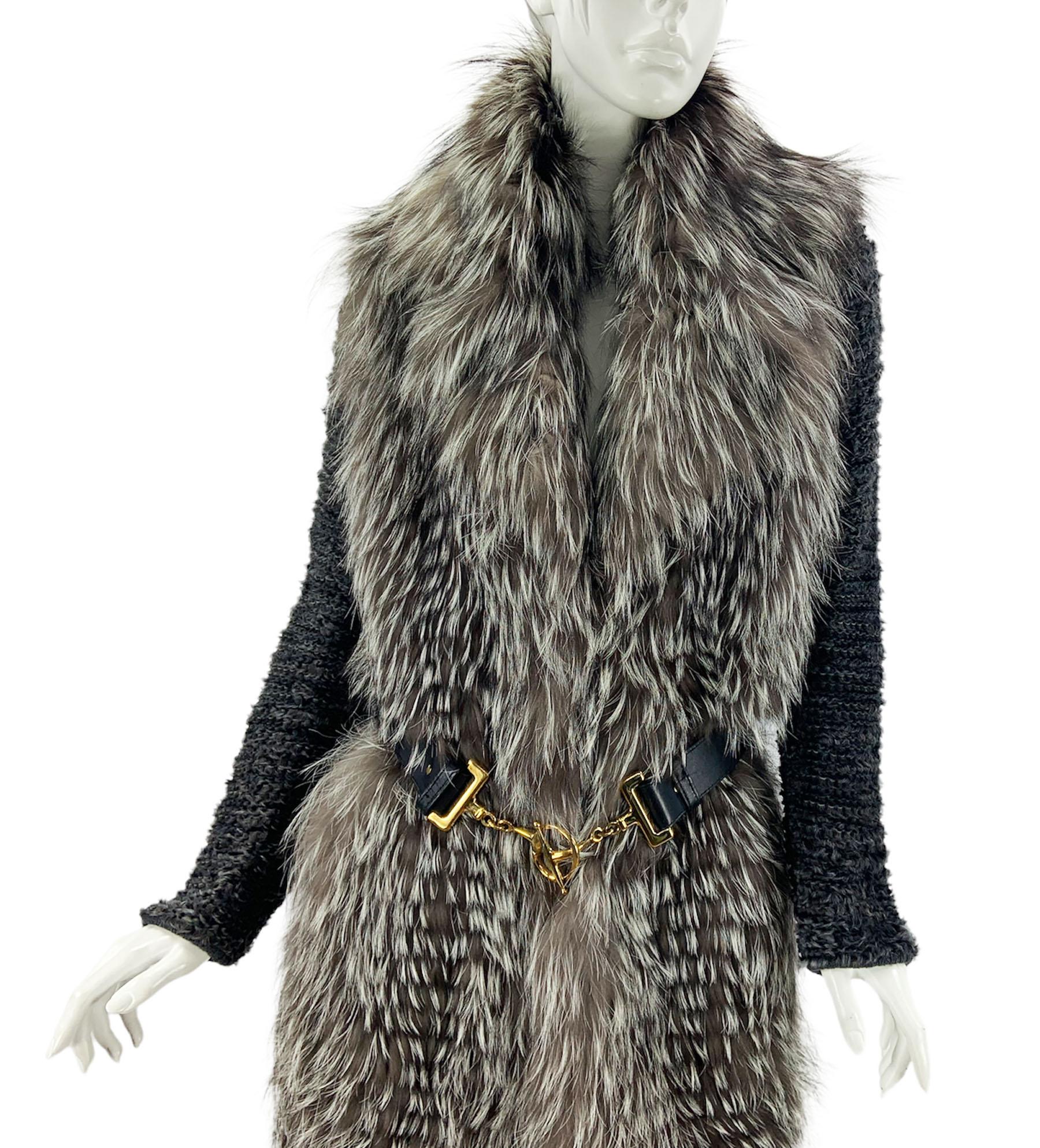 Gucci Silver Fox Lamb Dark Gray Belted Long Cardigan Coat
Italian 42
Front and Collar - Silver Fox ( origin - Finland), Sleeves and Back - Treated Fur Lamb ( origin - Afghanistan ).
Front are Double Lined in Fox with Side Pockets, Removable Black