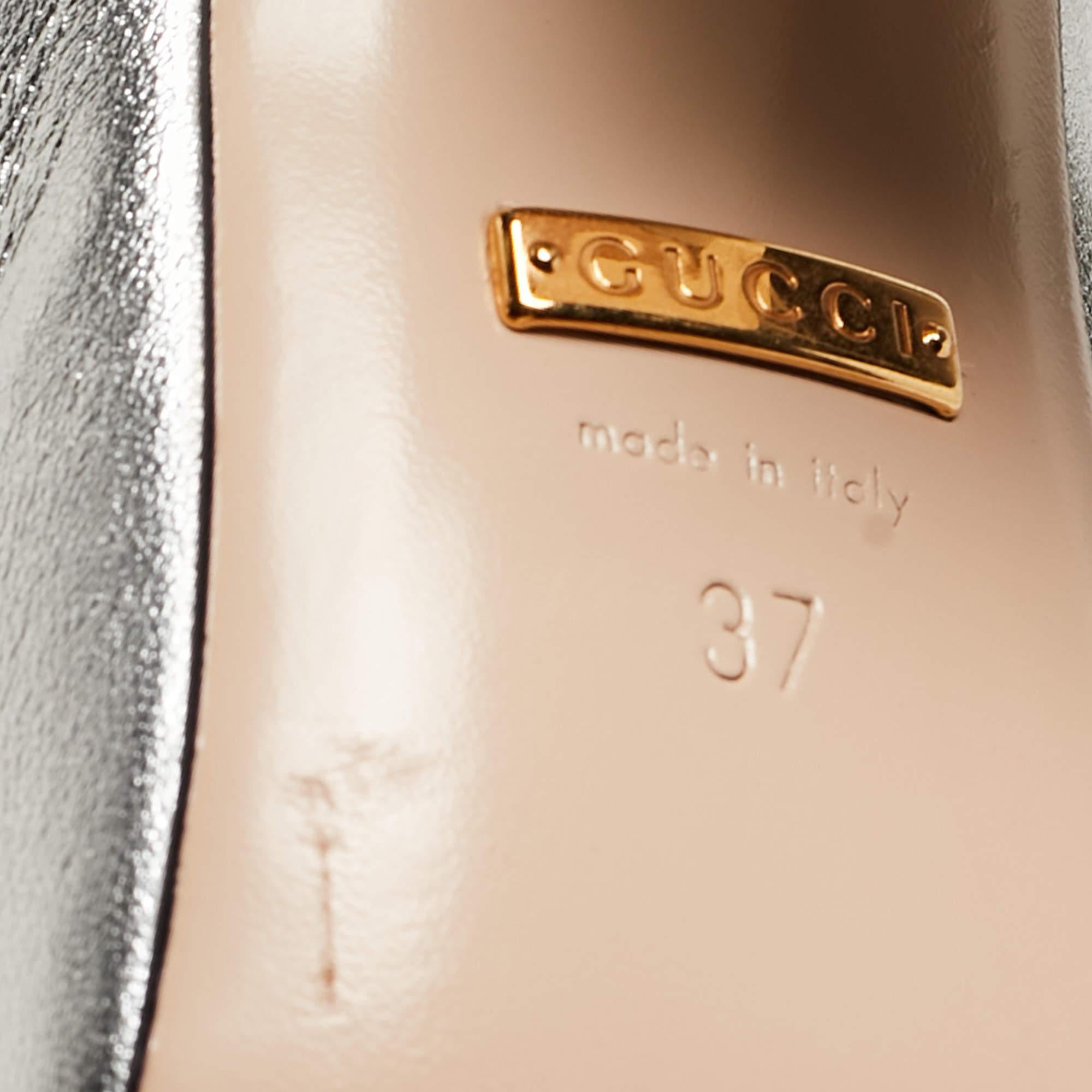 Gucci Silver G Embellished Leather Madelyn Slingback Pumps Size 37 For Sale 3