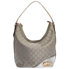 Gucci Silver GG Canvas and Leather New Britt Hobo