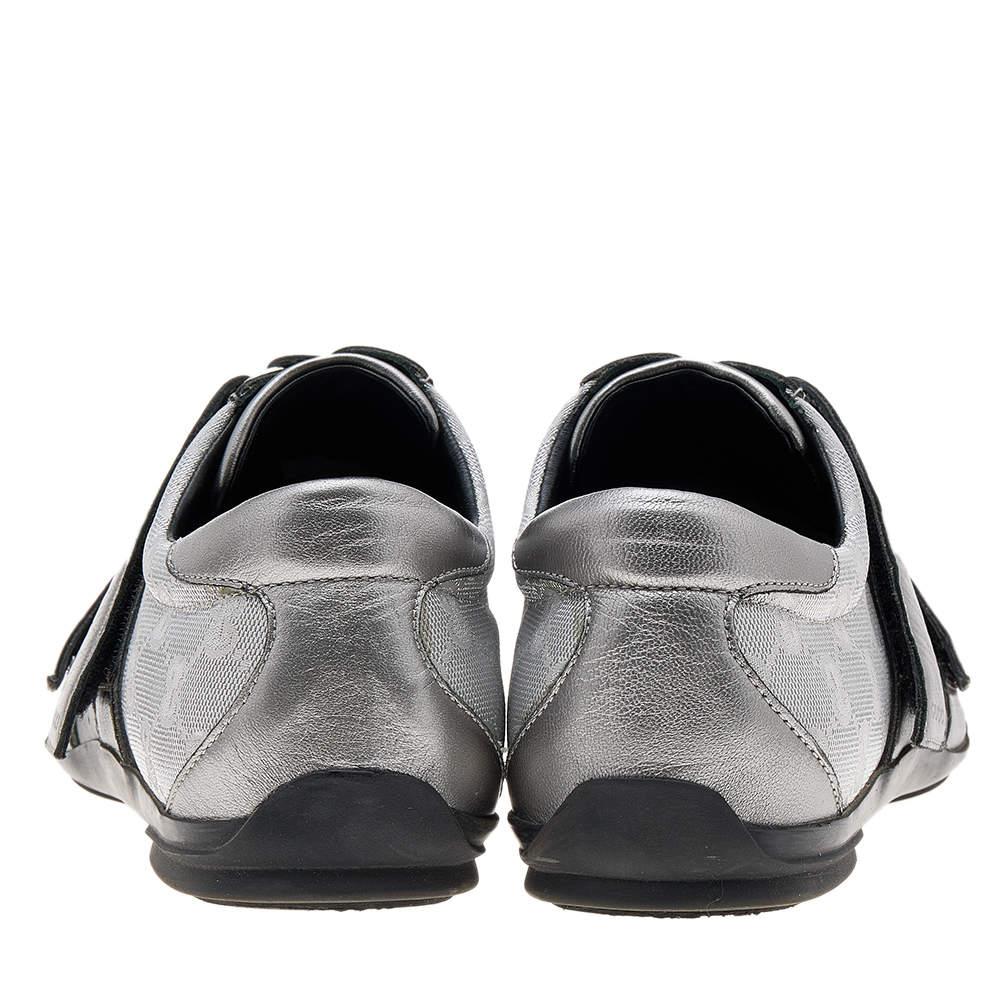 Gucci Silver GG Canvas and Leather Velcro Sneakers Size 42.5 1