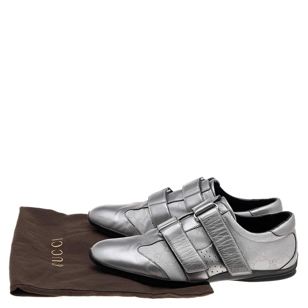 Gucci Silver GG Canvas and Leather Velcro Sneakers Size 42.5 4