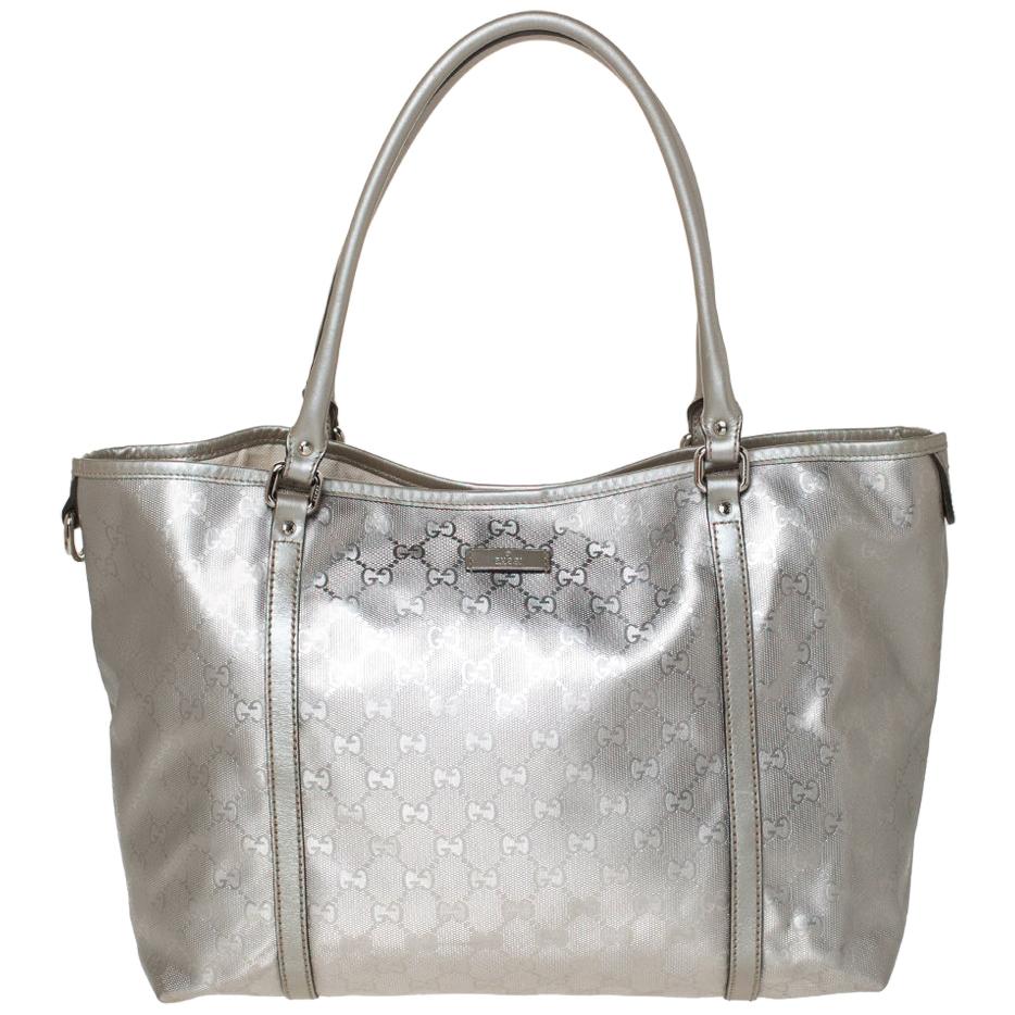 Gucci Silver GG Imprime Canvas and Leather Medium Joy Shopper Tote