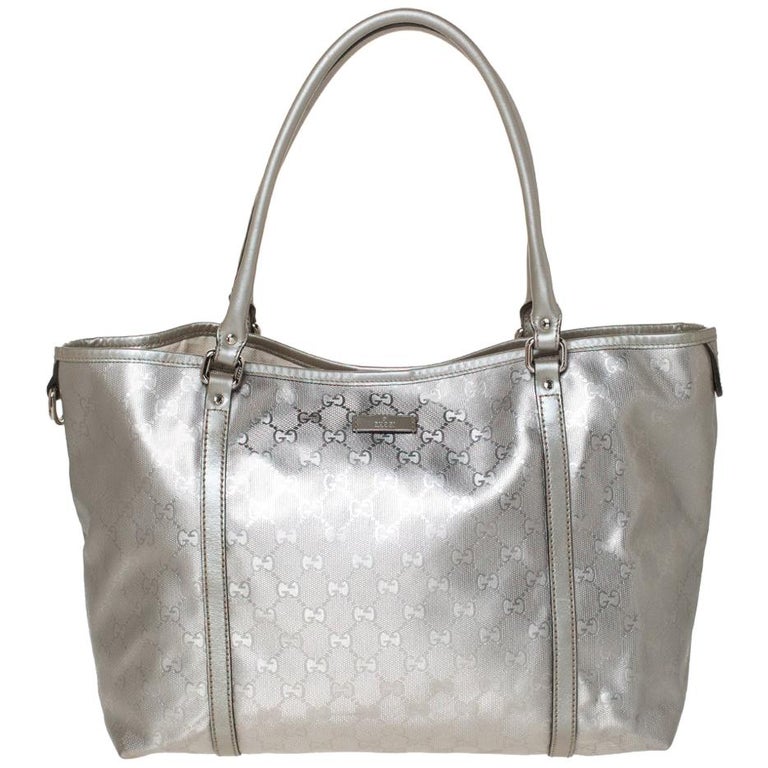 Gucci GG Imprime Canvas and Leather Medium Joy Shopper Tote at 1stDibs | silver gucci bag, gucci silver tote bag, gucci imprime tote