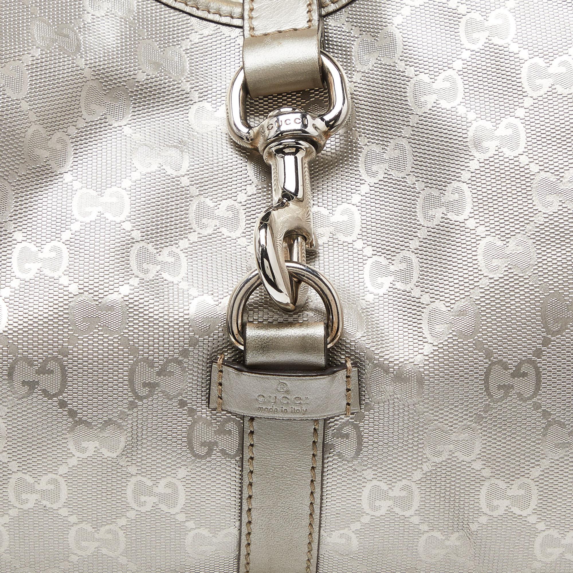 Women's Gucci Silver GG Imprime Canvas and Leather Medium Joy Shoulder Bag For Sale