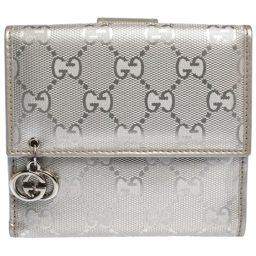 Gucci Silver GG Imprime Canvas French Wallet
