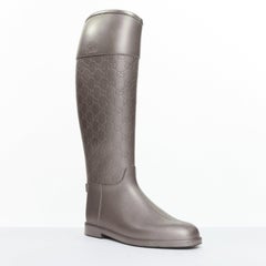 GUCCI silver GG logo monogram rubber flat tall rainboots EU36