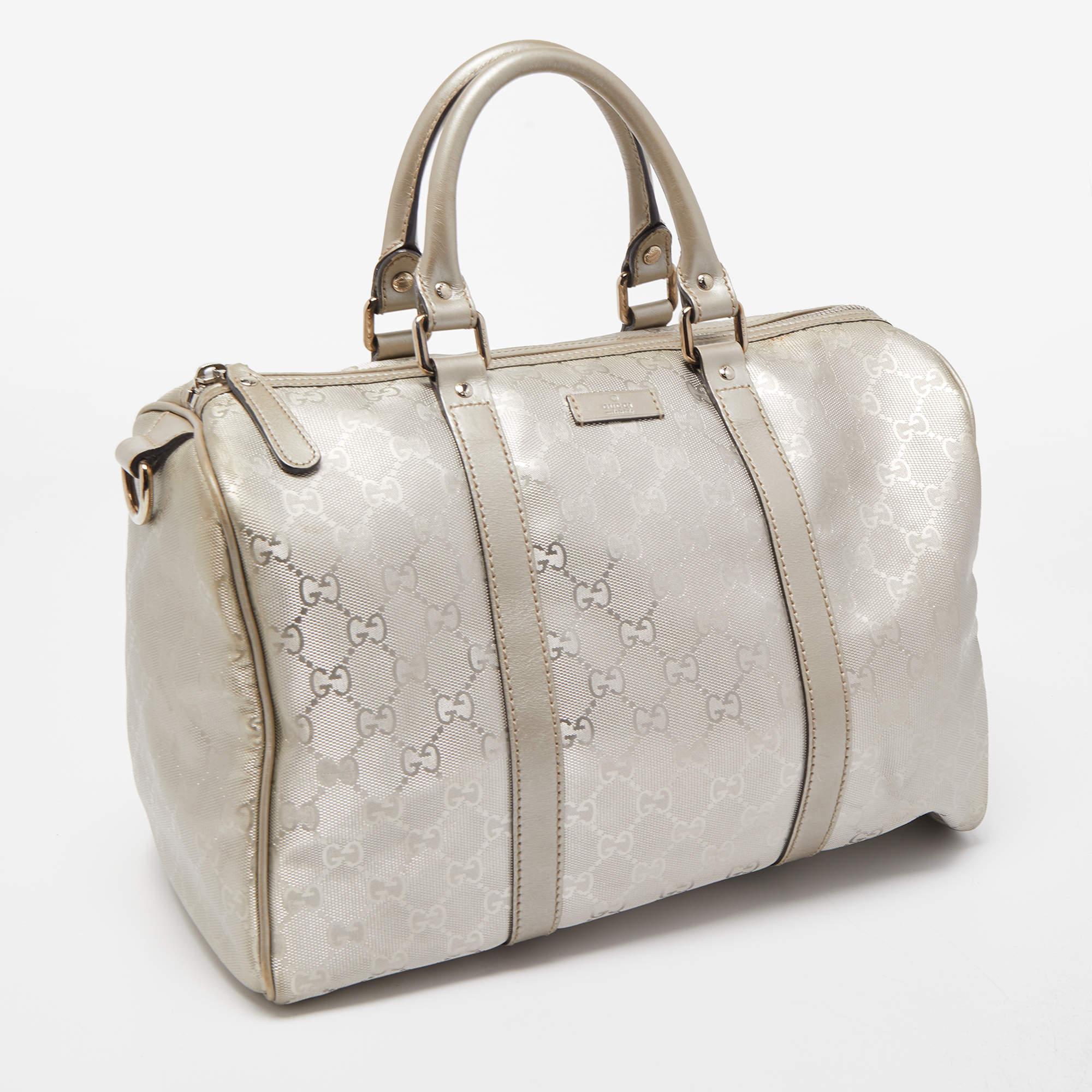 Gucci Silver GG Supreme Canvas Medium Joy Boston Bag In Good Condition In Dubai, Al Qouz 2