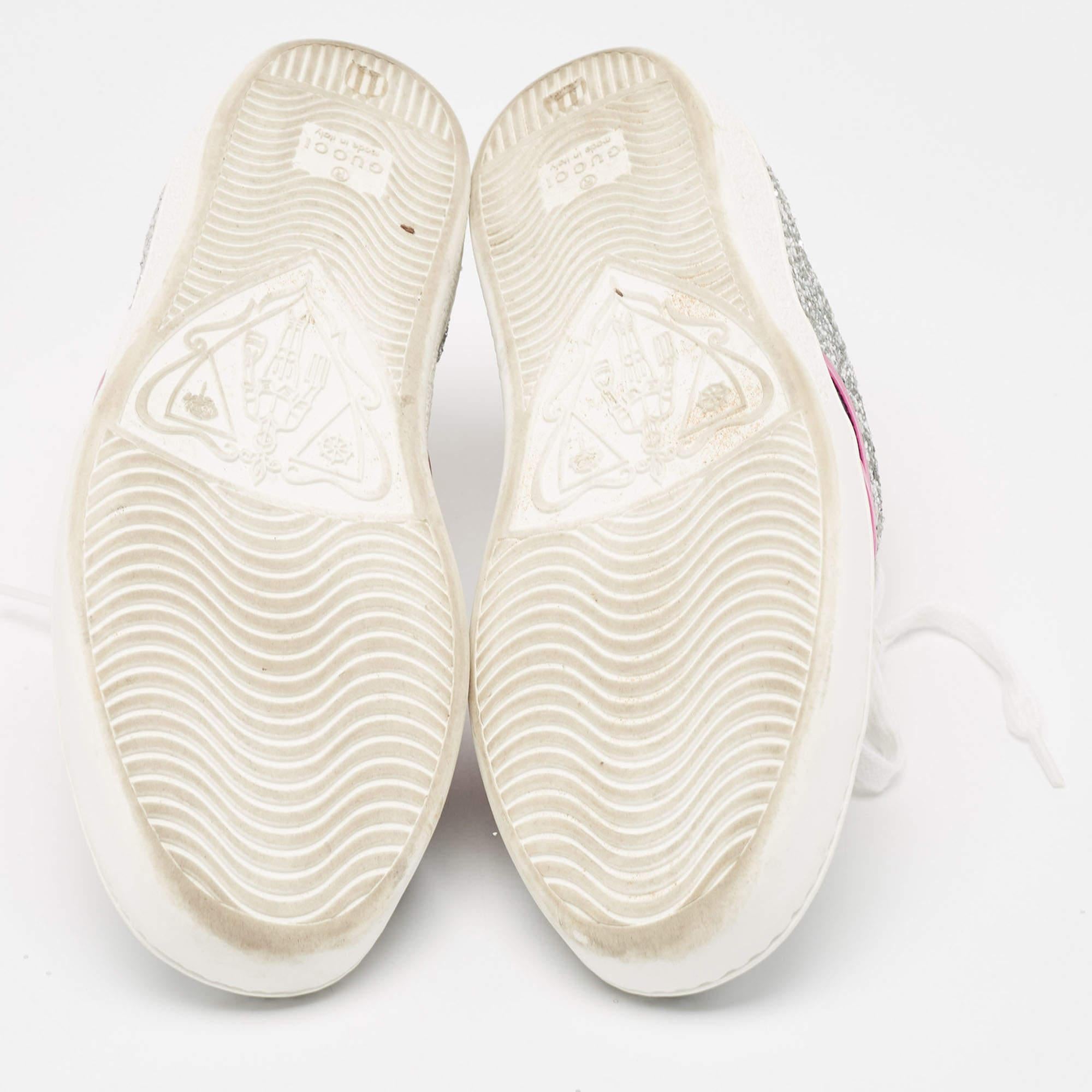 Gucci Silver Glitter and Leather Ace Sneakers Size 37.5 2