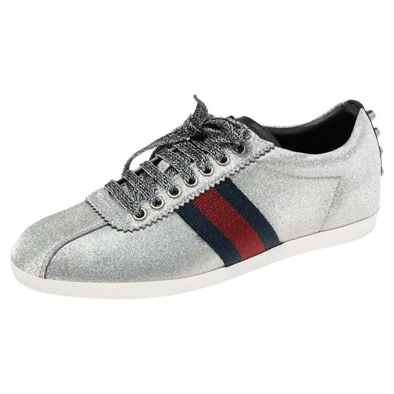 Gucci Silver Guccissima Leather Low Top Sneakers Size 38 For Sale at ...