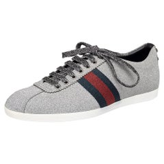 Gucci Silver Glitter Bambi Web Detail Low Top Sneakers Size 41