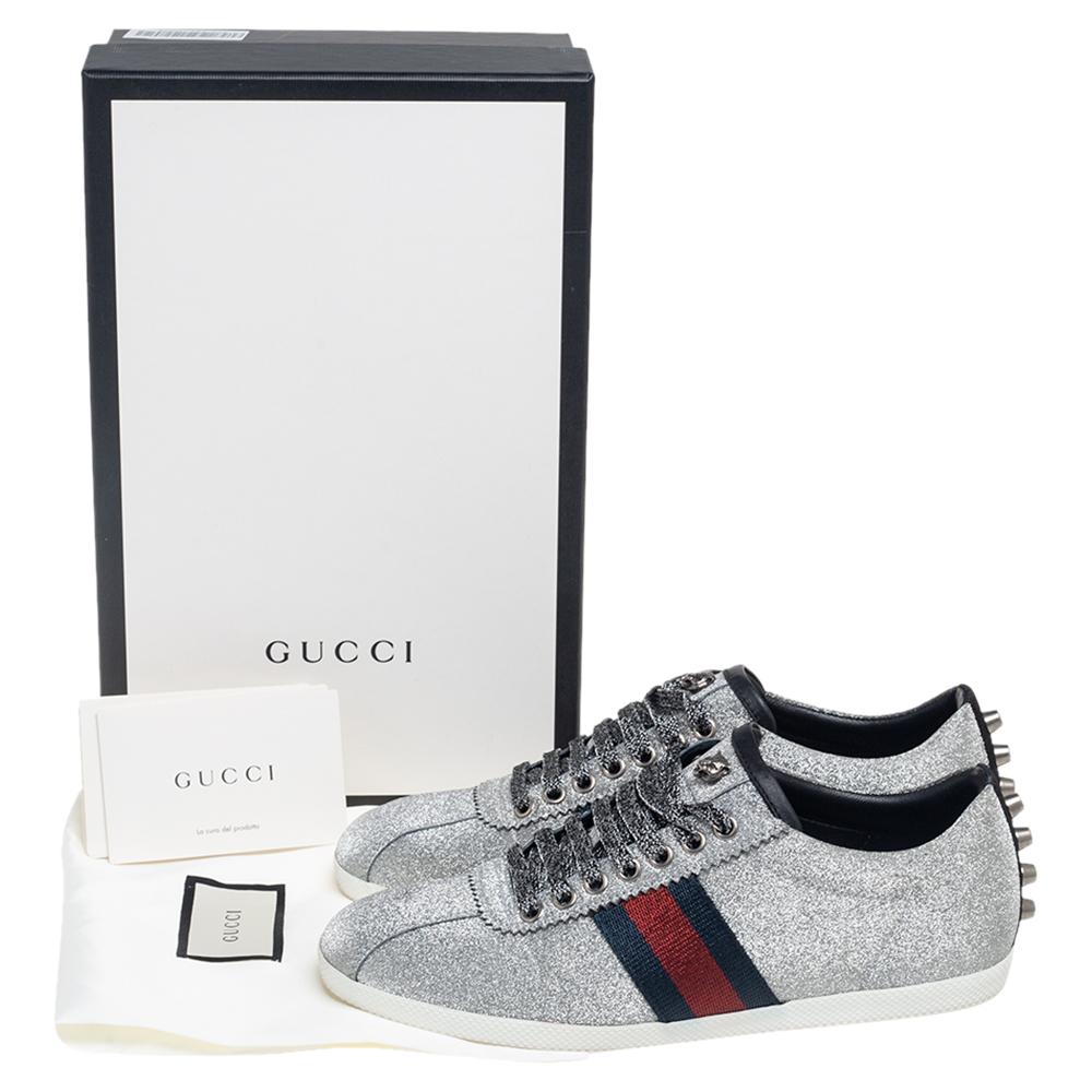 Gucci Silver Glitter Bambi Web Sneakers Size 38 1