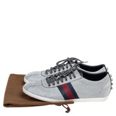 Gucci Bambi Web Sneakers aus silbernem Glitterleder Größe 39,5