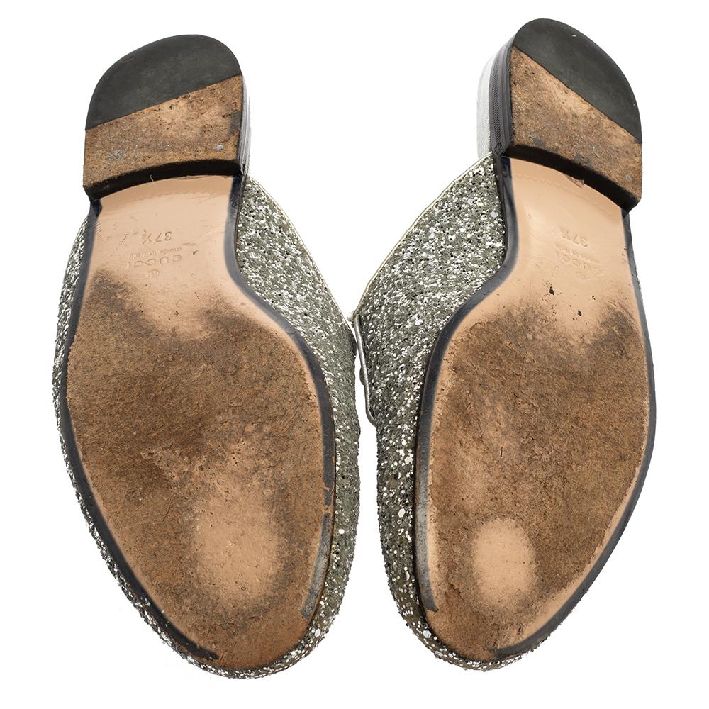 Gucci Silver Glitter Leather Princetown Flat Mule Size 37.5 1