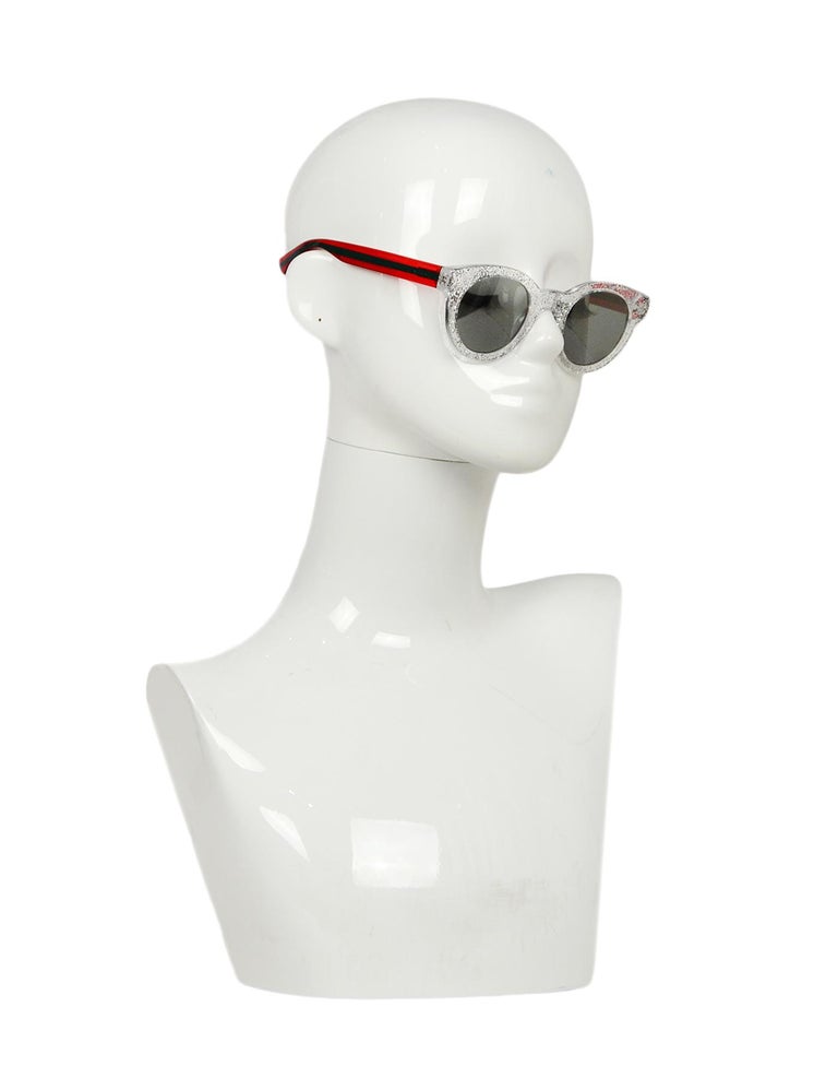 Gucci Silver Glitter Sunglasses w/ Web Print For Sale at 1stDibs