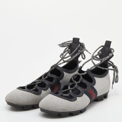 Gucci Silver Glitter Titan Web Studded Low Top Sneakers Size 39