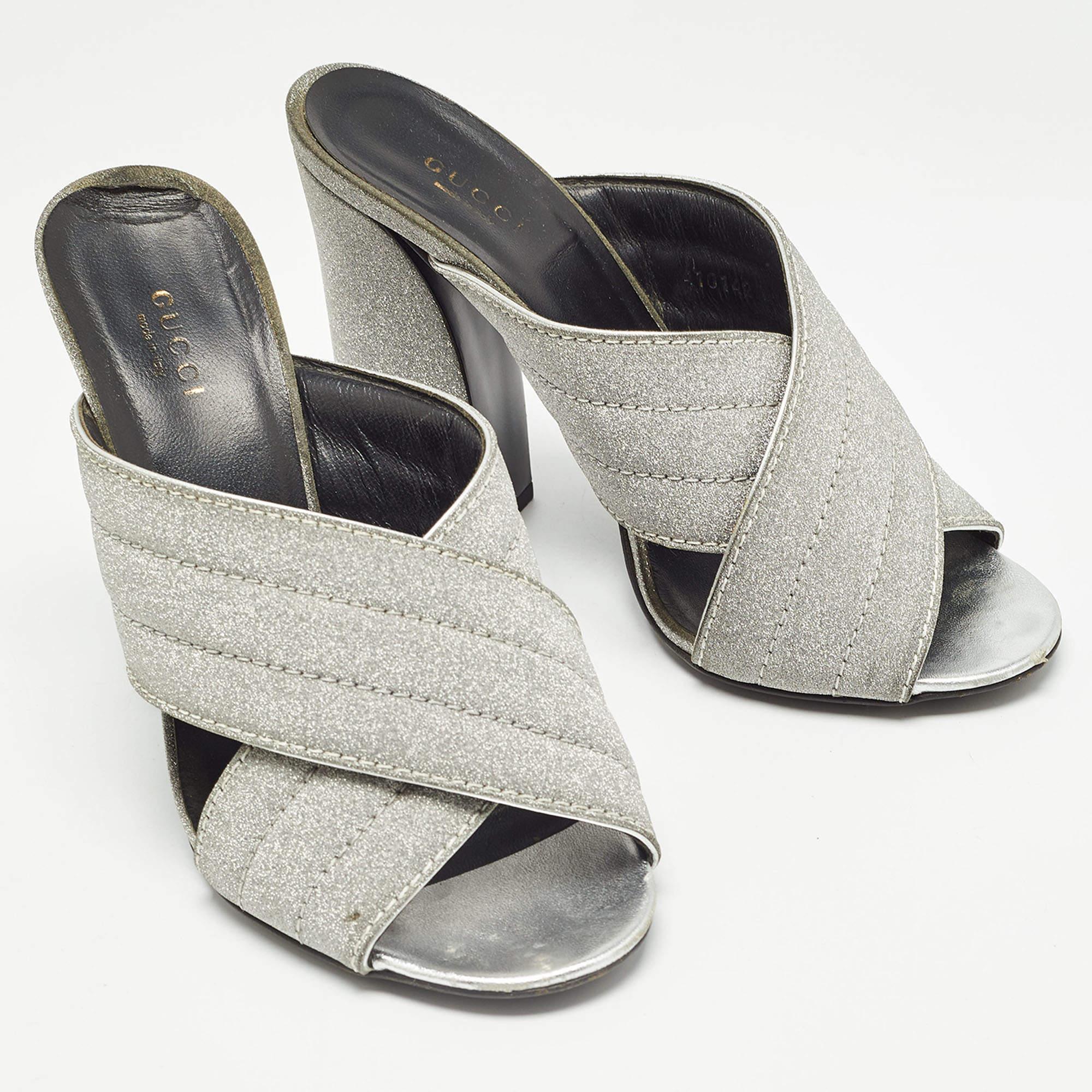 Women's Gucci Silver Glitter Webby Slide Sandals Size 40 For Sale
