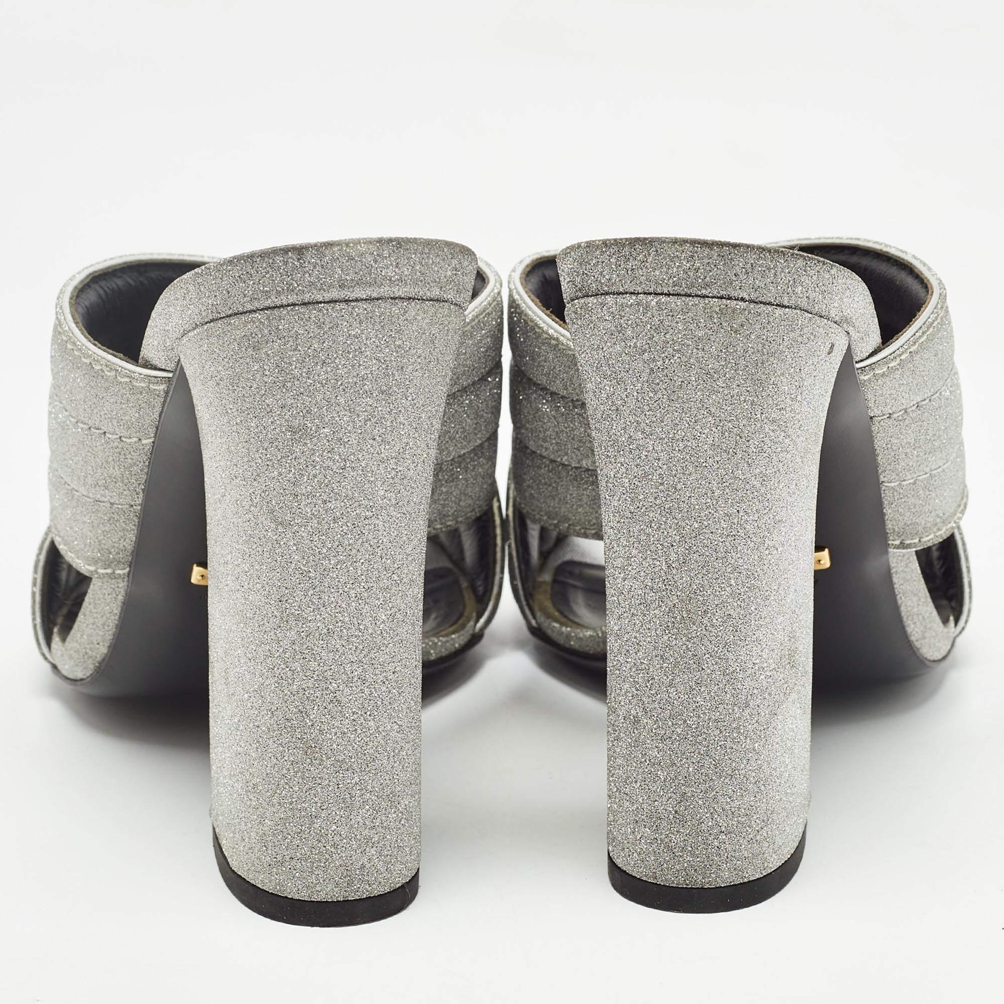 Gucci Silver Glitter Webby Slide Sandals Size 40 For Sale 1
