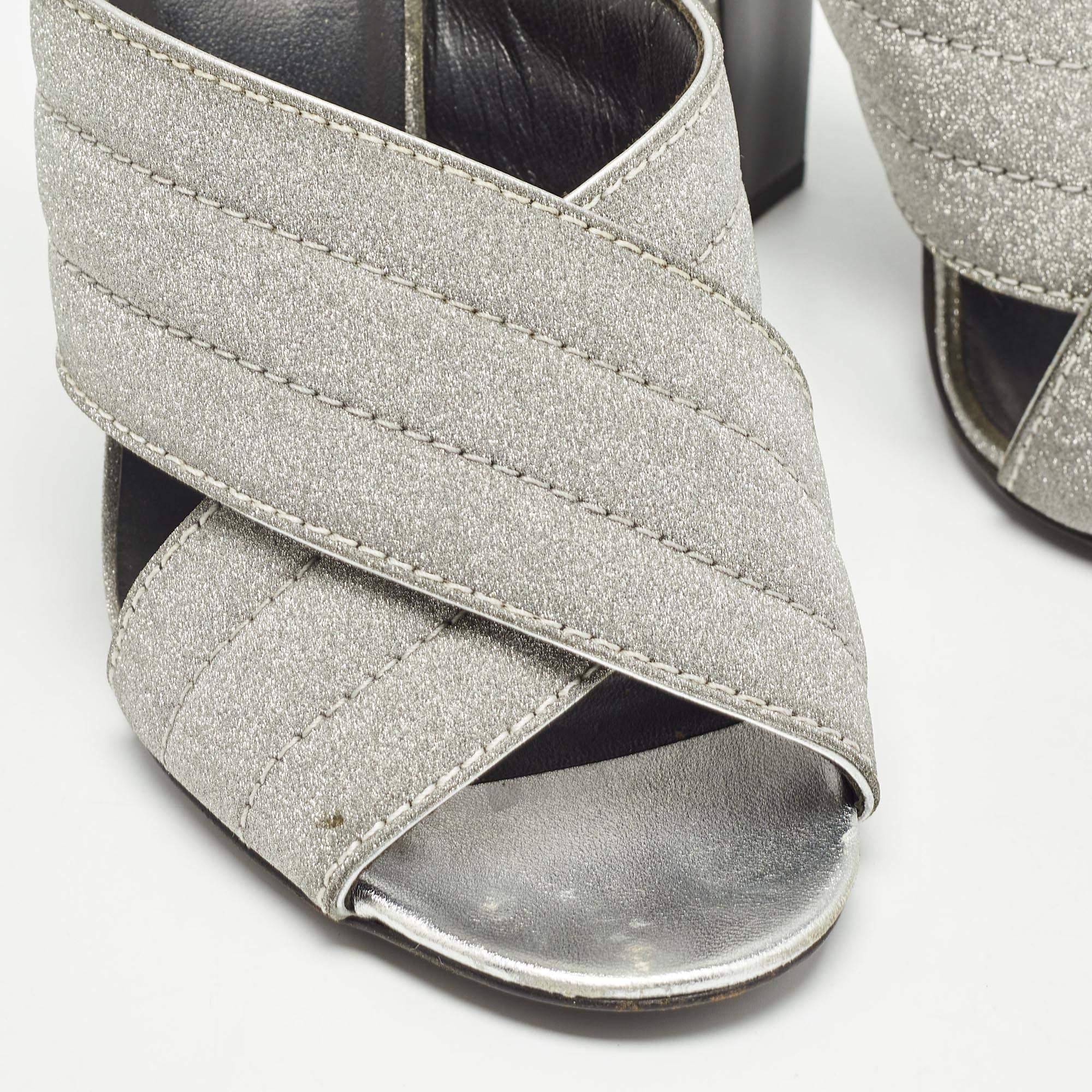 Gucci Silver Glitter Webby Slide Sandals Size 40 For Sale 3