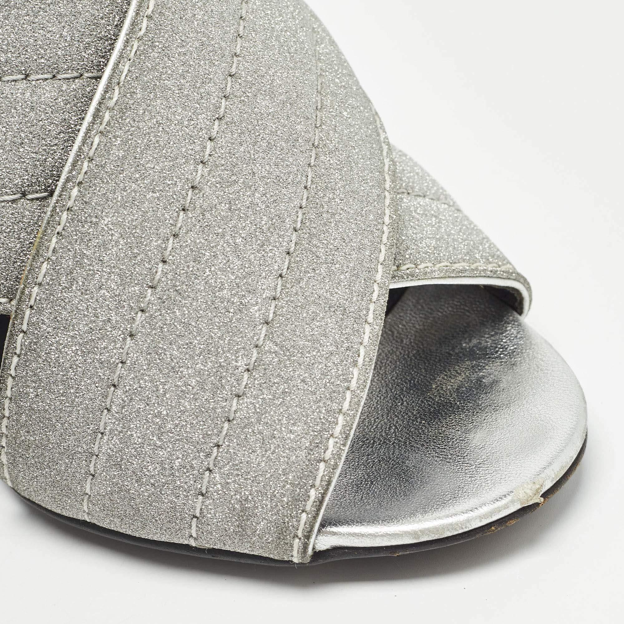 Gucci Silver Glitter Webby Slide Sandals Size 40 For Sale 4