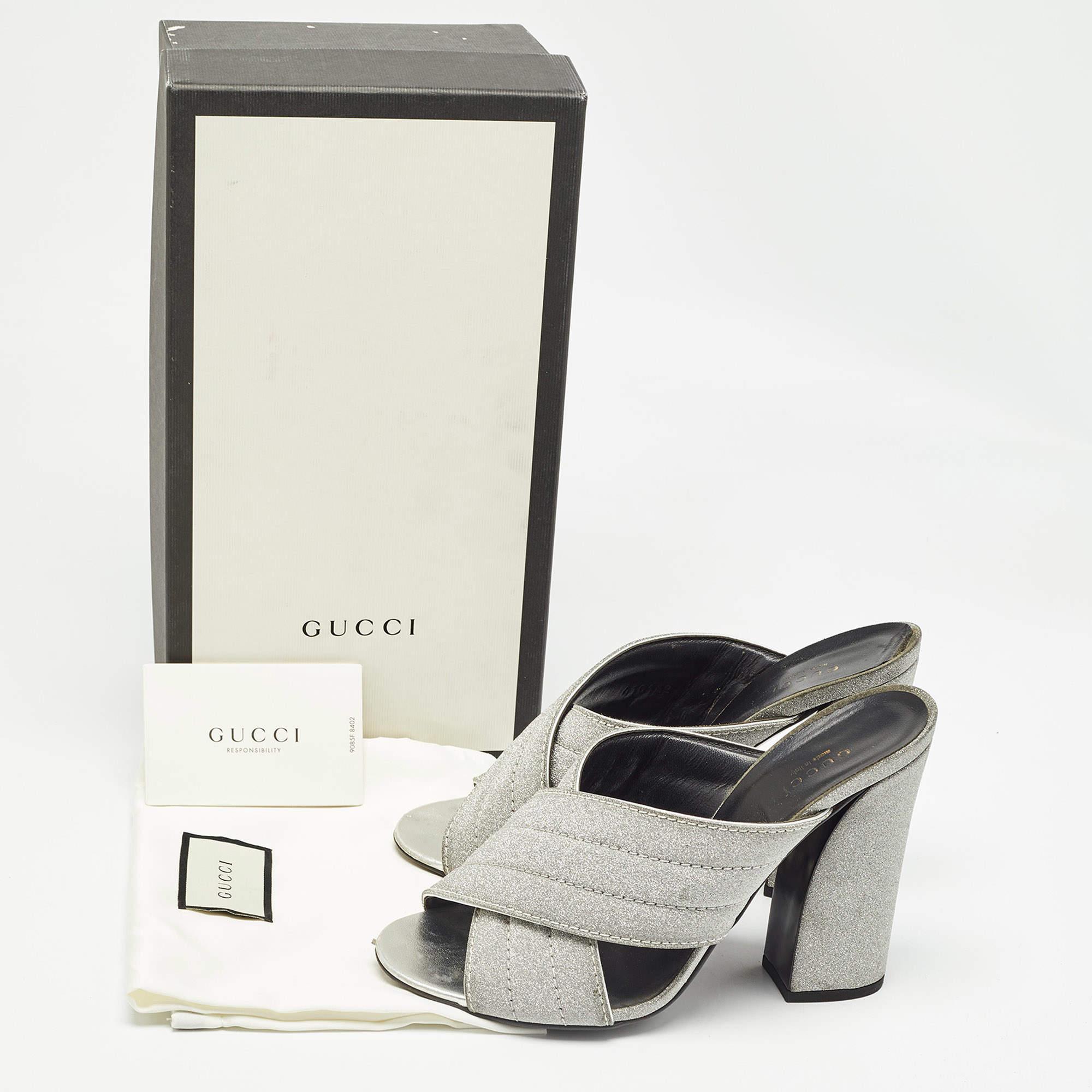 Gucci Silver Glitter Webby Slide Sandals Size 40 For Sale 5