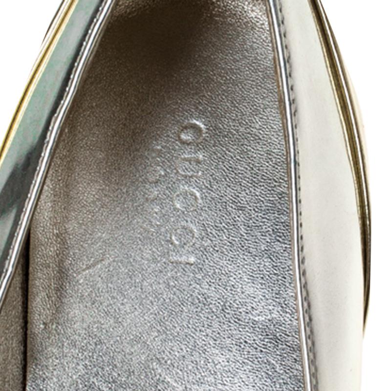 Gucci Silver/Gold Leather Bamboo Horsebit Ballet Flats Size 37.5 1