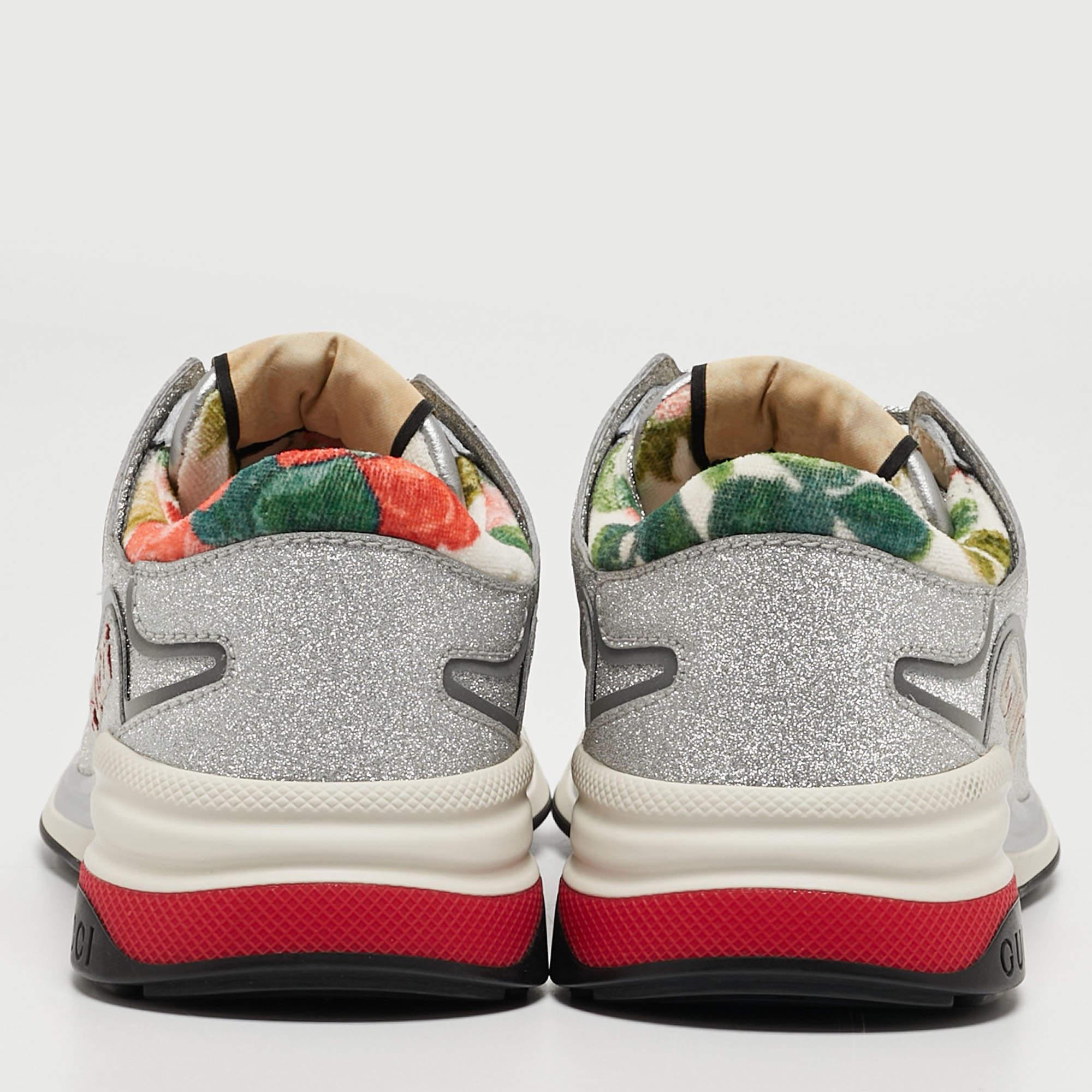  Gucci Silver/Grey Glitter and Mesh Ultrapace Sneakers Size 36.5 Pour femmes 