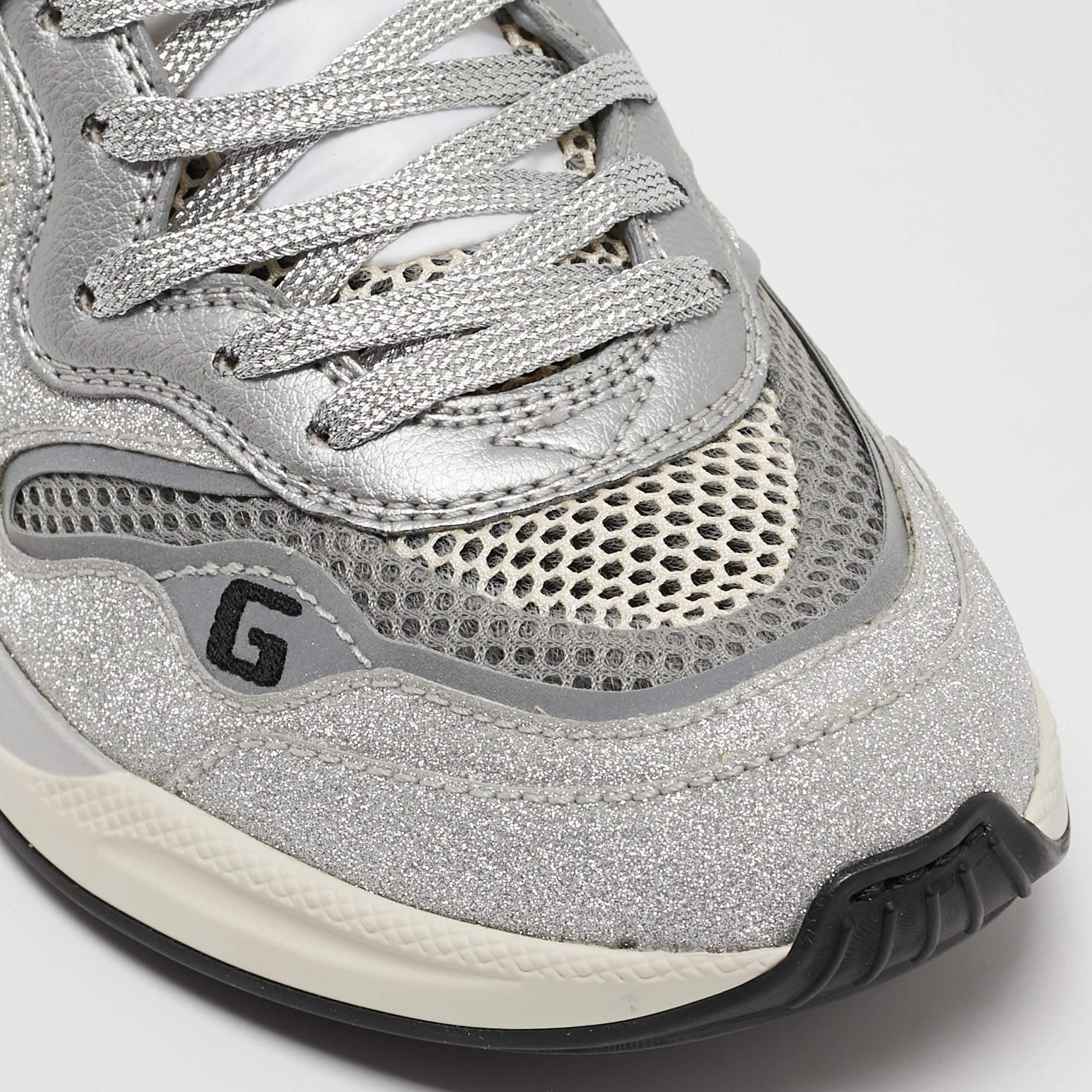 Gucci Silver/Grey Glitter and Mesh Ultrapace Sneakers Size 36.5 1