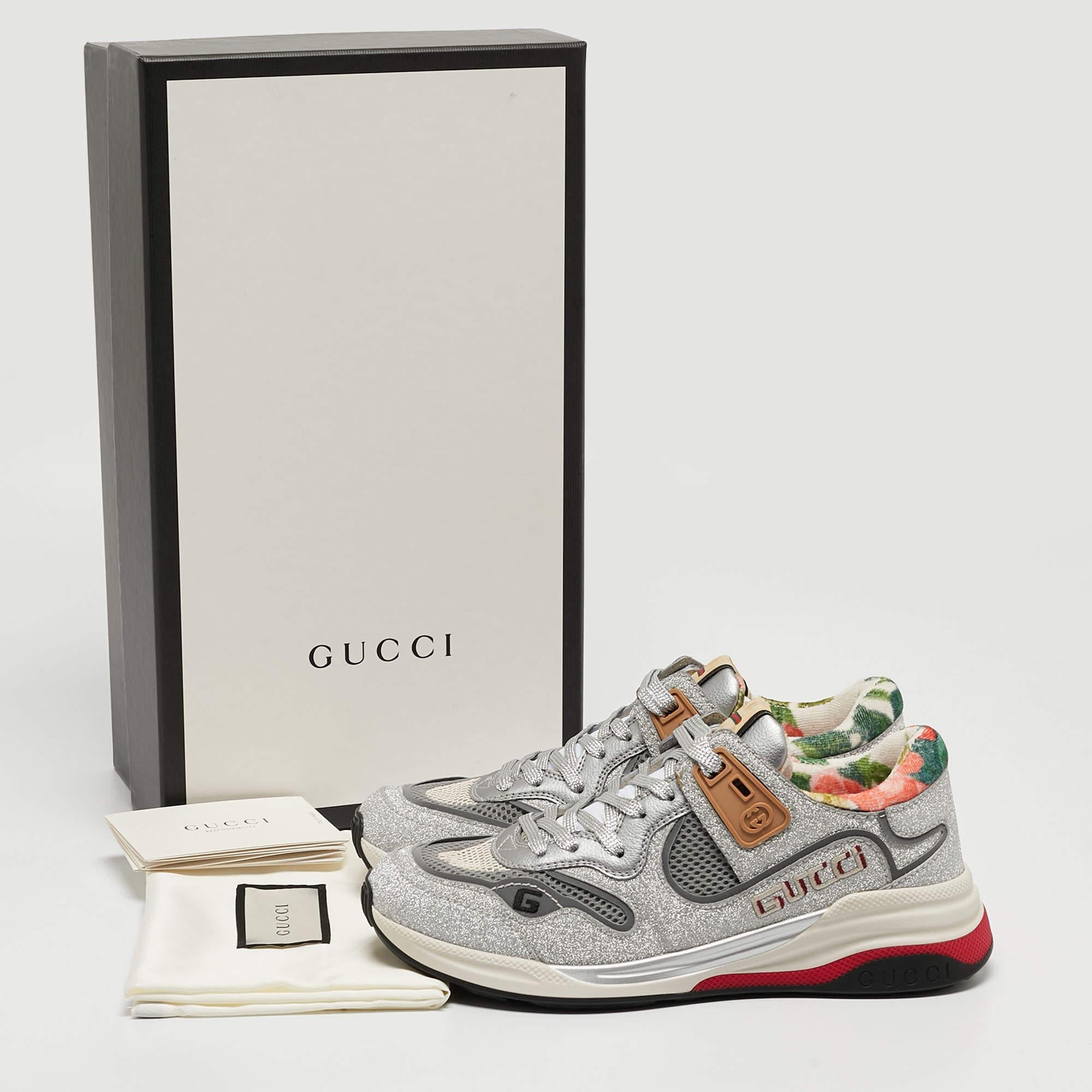 Gucci Silver/Grey Glitter and Mesh Ultrapace Sneakers Size 36.5 4