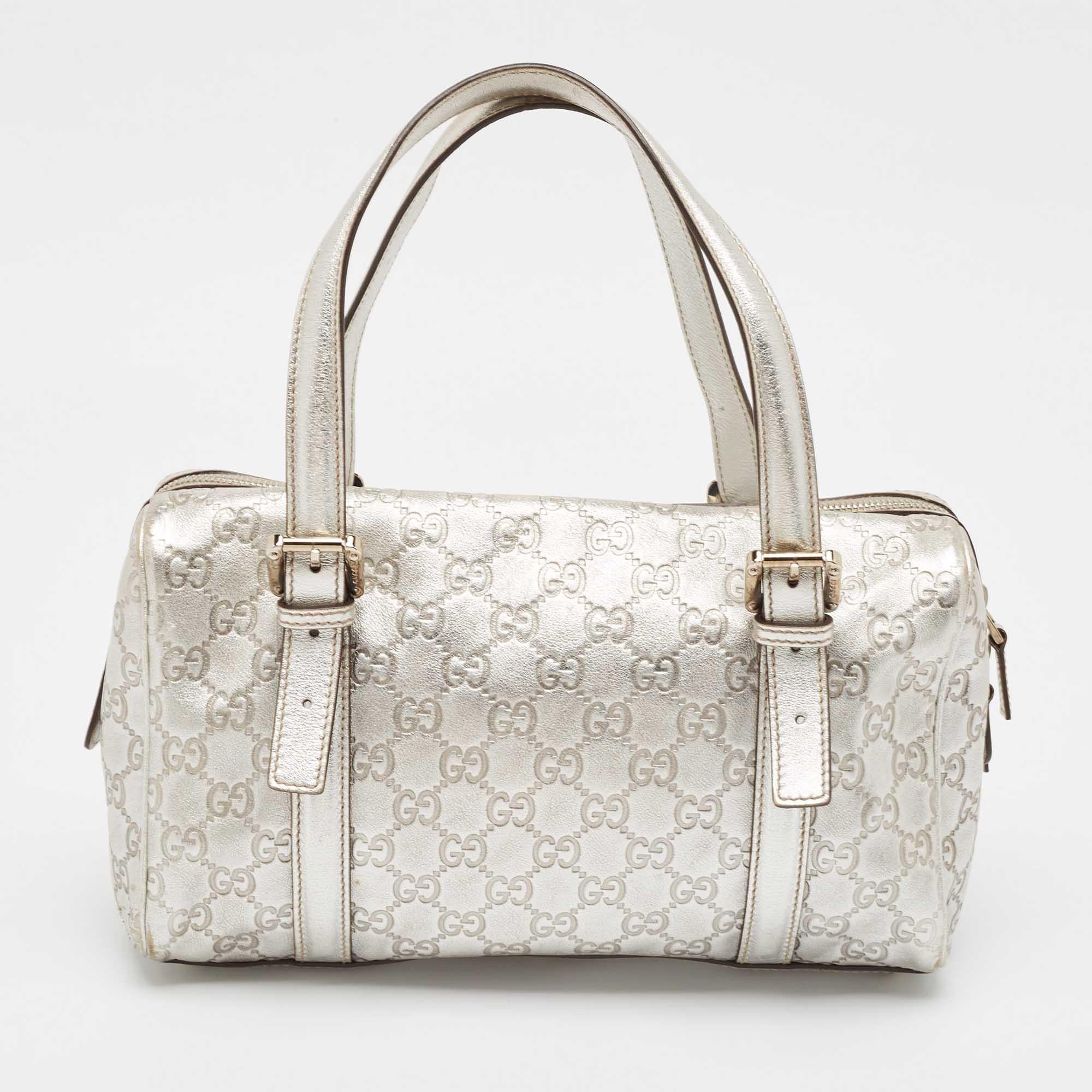 Women's Gucci Silver Guccissima Leather Britt Boston Bag