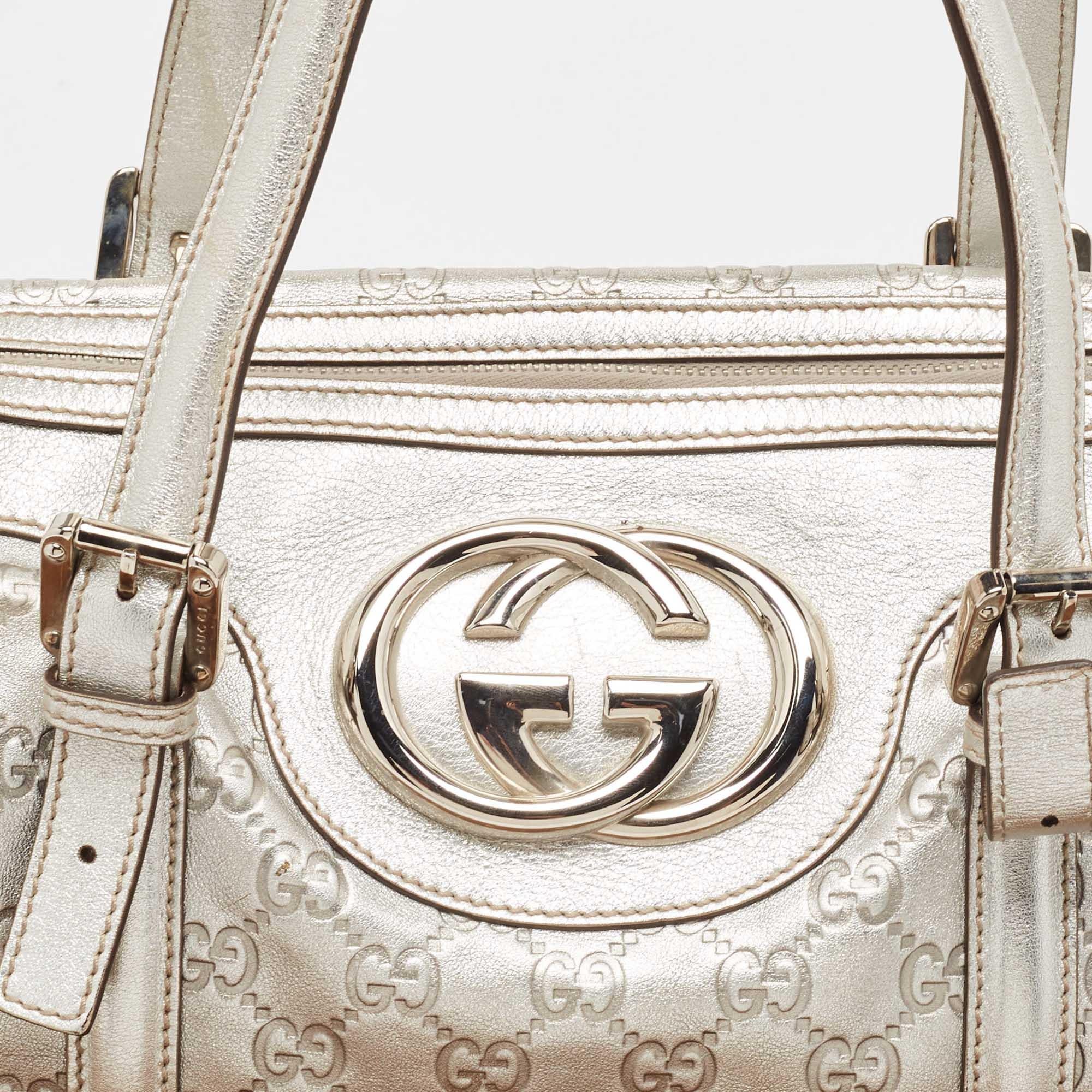 Gucci Silver Guccissima Leather Britt Boston Bag 1