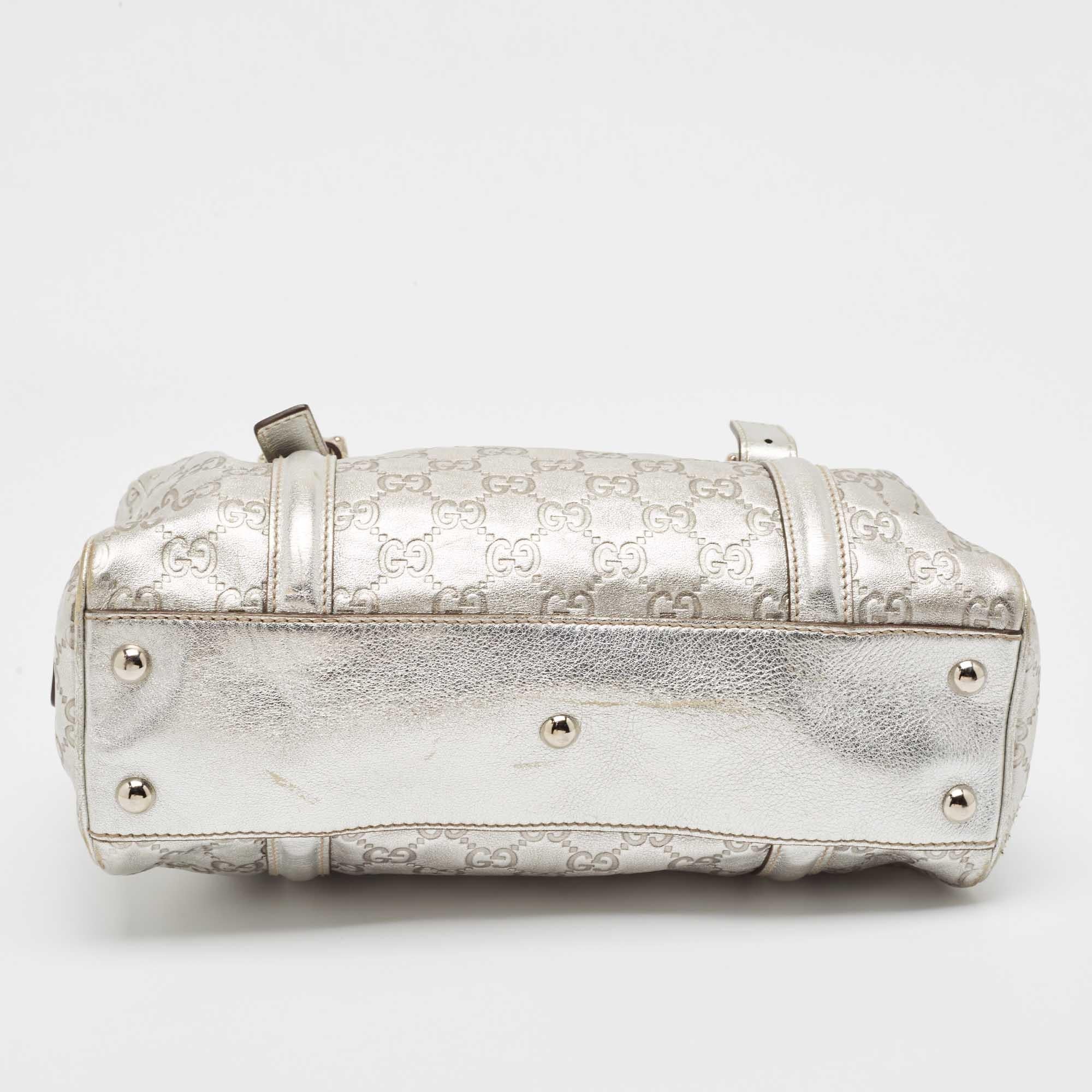 Gucci Silver Guccissima Leather Britt Boston Bag 4