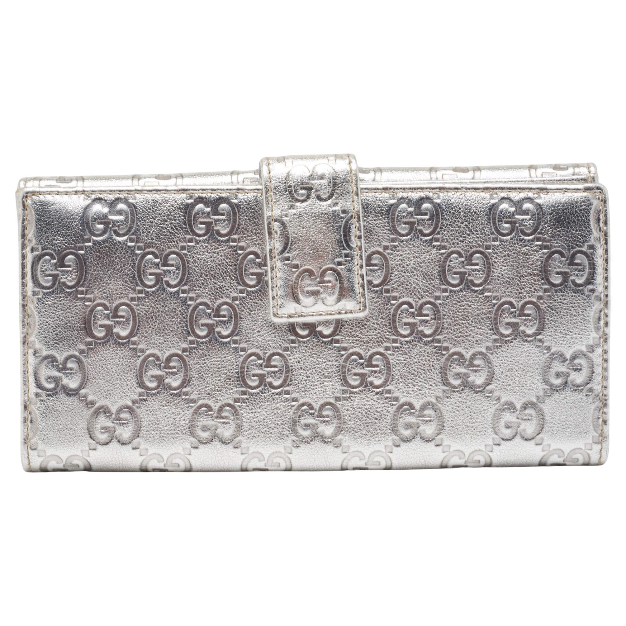 Gucci Silver Guccissima Leather Flap Continental Wallet