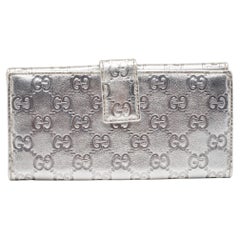 Gucci Silver Guccissima Leather Flap Continental Wallet