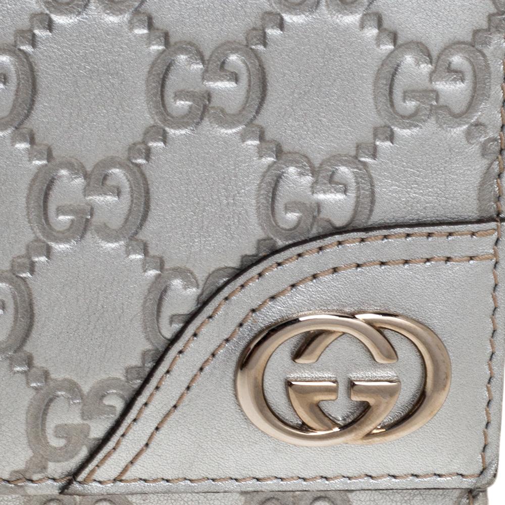 Gucci Silver Guccissima Leather Interlocking G Continental Wallet 5