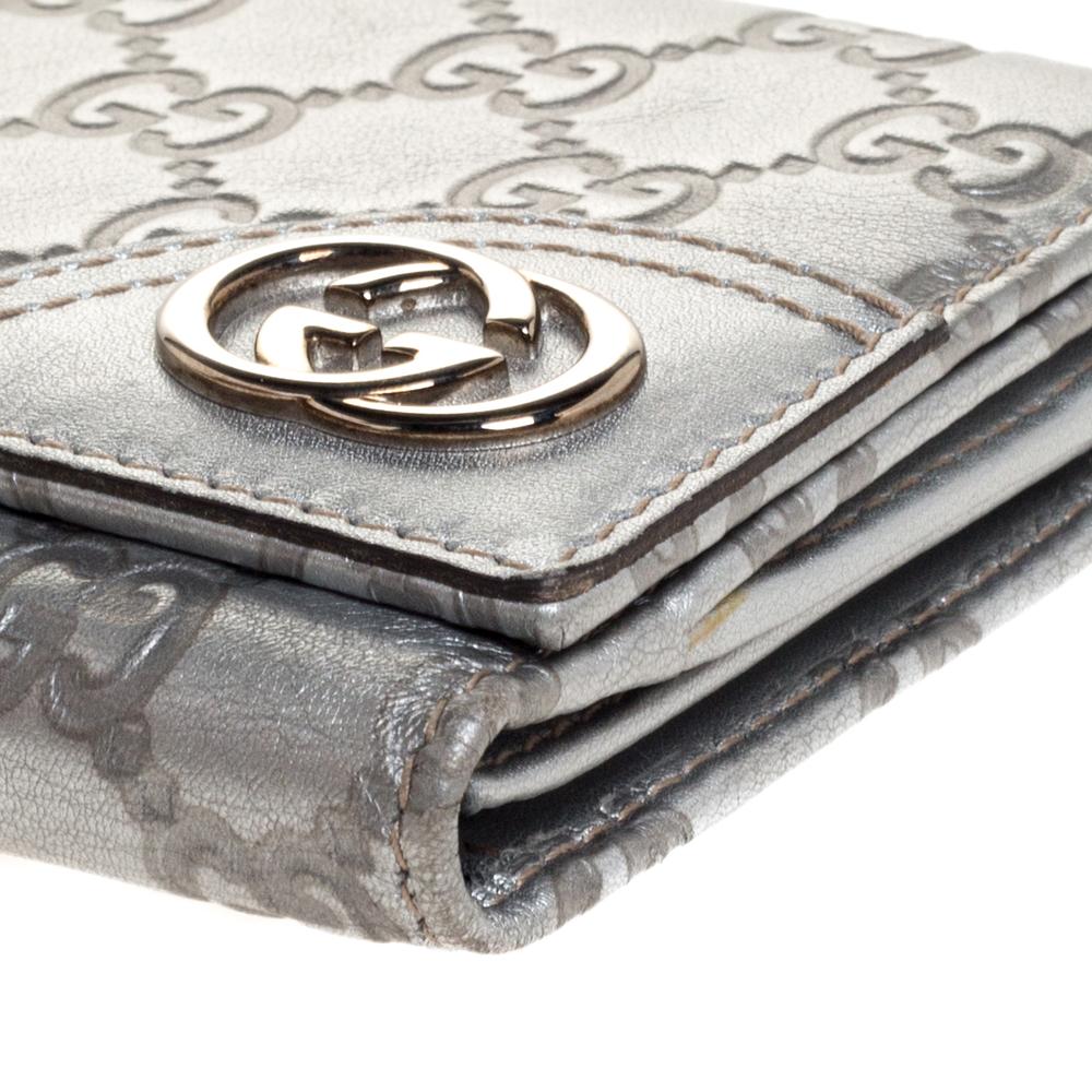 Gucci Silver Guccissima Leather Interlocking G Continental Wallet 3