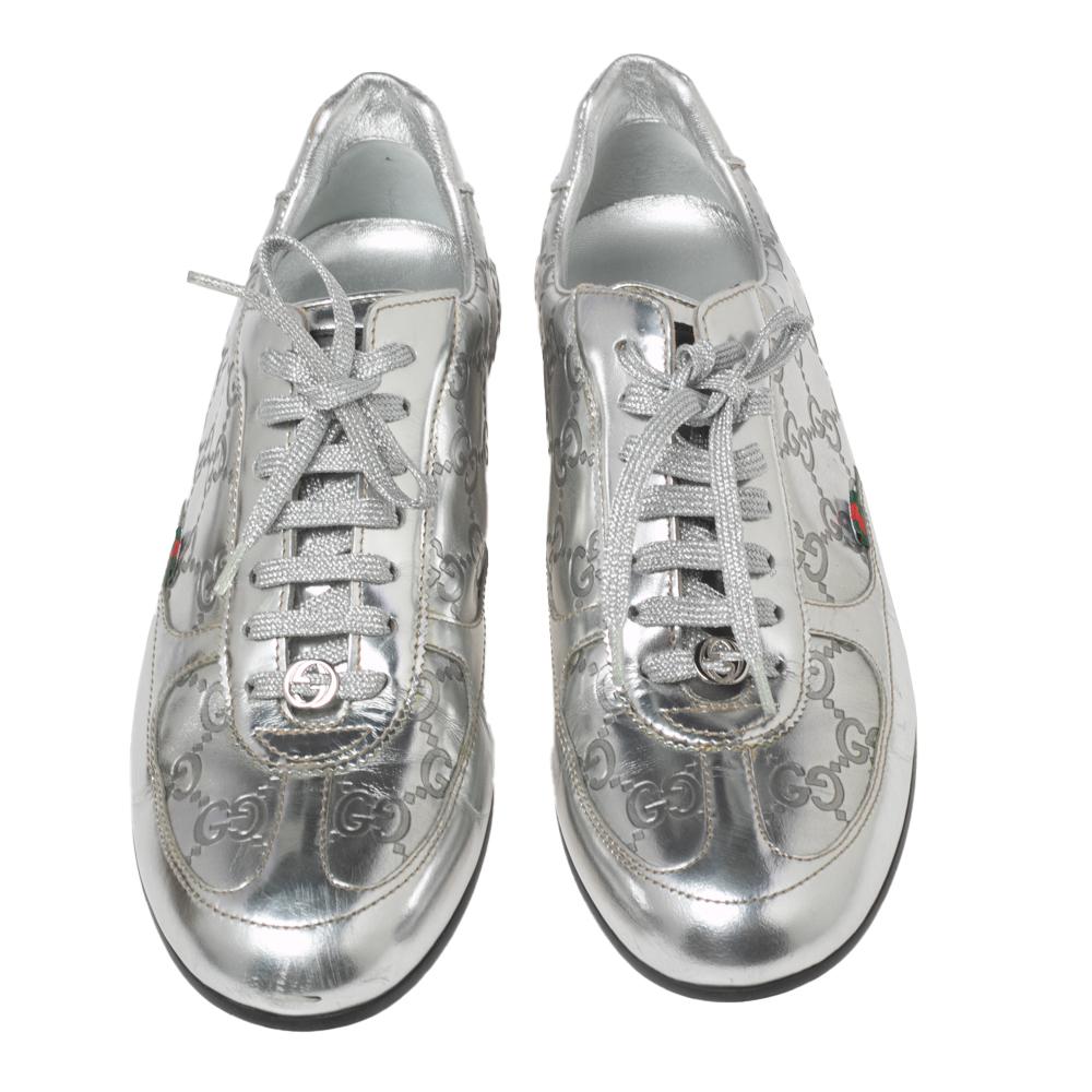 Gucci Silver Guccissima Leather Low Top Sneakers Size 38 1