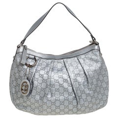 Gucci Silver Guccissima Leather Medium Sukey Hobo