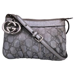 Gucci Silver Guccissima Leather Mini Crossbody Messenger Bag