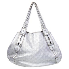 Gucci Silberne Guccissima Pelham-Umhängetasche aus Leder