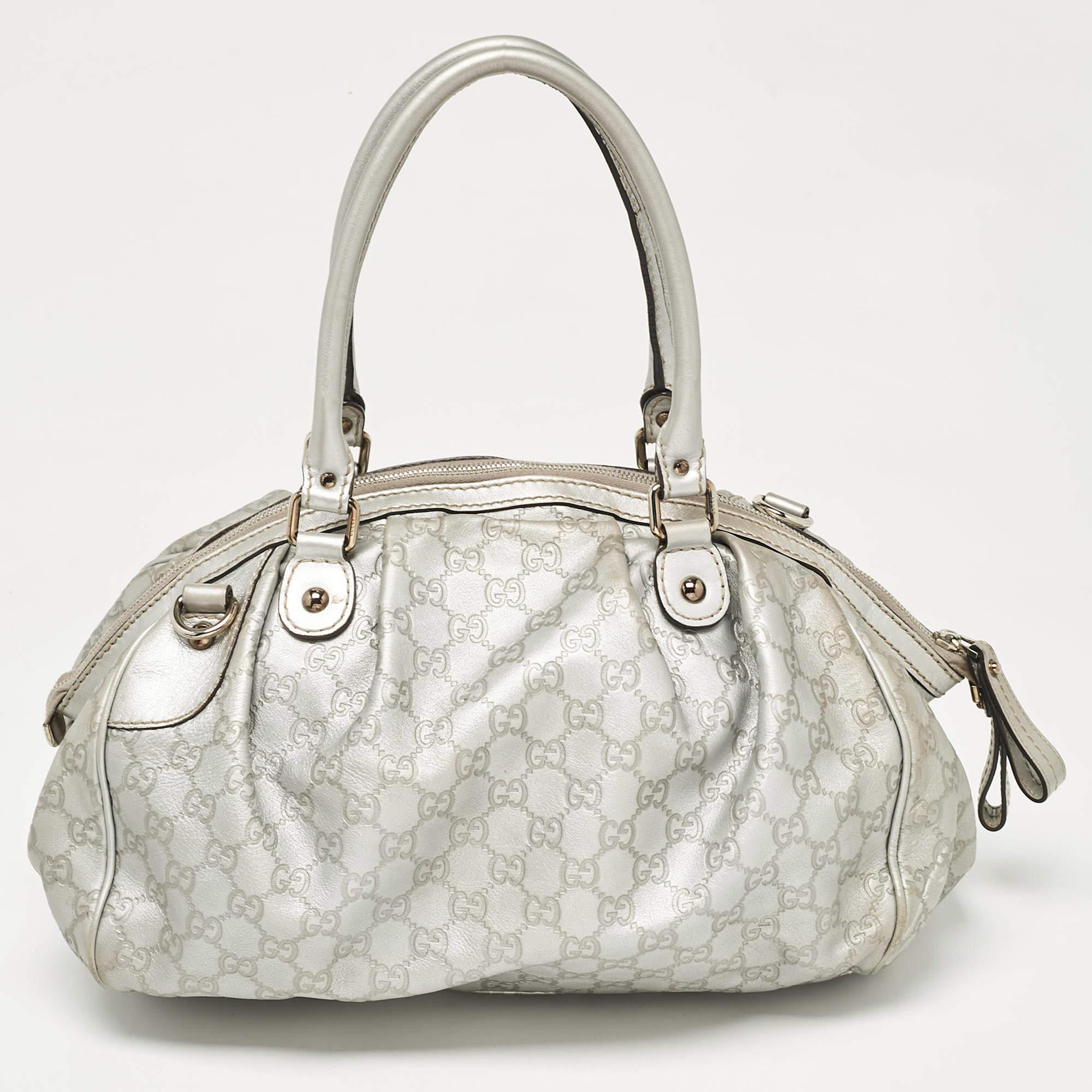 Women's Gucci Silver Guccissima Leather Sukey Satchel