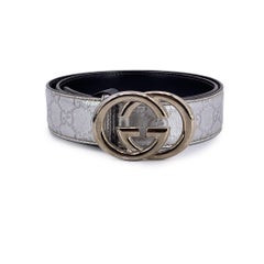 Gucci Silver Guccissima Monogram Leather Belt GG Buckle Size 95/38
