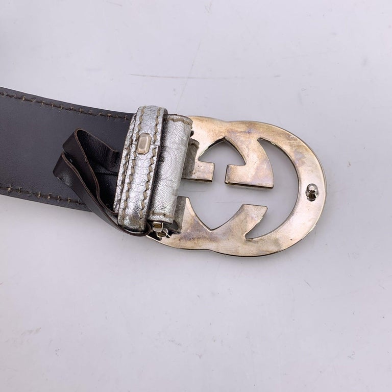 Gucci Silver Guccissima Monogram Leather Belt GG Buckle Size  display picture 1