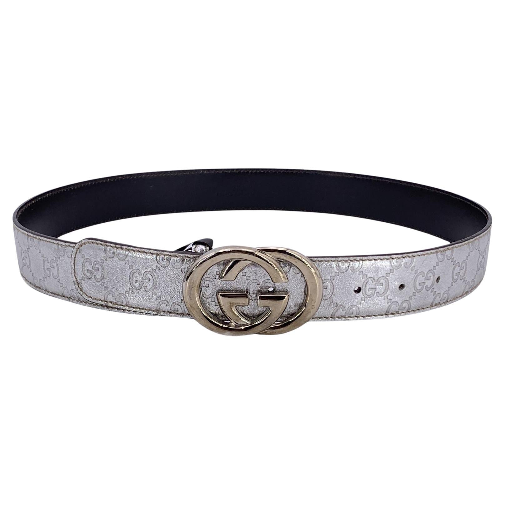 Gucci Silver Guccissima Monogram Leather Belt GG Buckle Size 95/38 For Sale