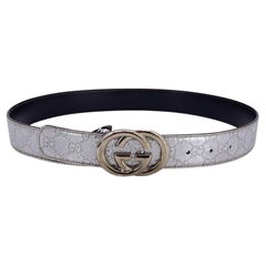 Gucci Silver Guccissima Monogram Leather Belt GG Buckle Size 95/38