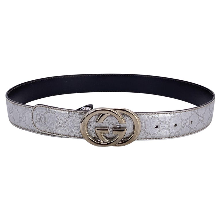 Gucci Silver Guccissima Monogram Leather Belt GG Buckle Size  display picture 2